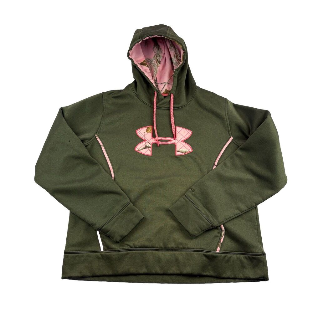 Under Armour Storm x Reel Tree Pink Camo Hoodie Womens XL Pocket Flaw
